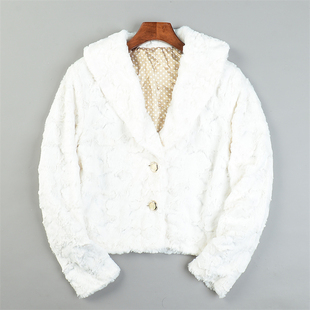 日单名媛风毛毛短外套女L85391翻领西装秋冬仿皮草气质百搭短大衣