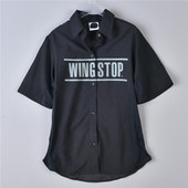 103韩版 74212字母印花痞帅青年运动休闲衬衣夏 衬衫 街头潮男士 短袖