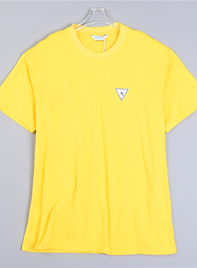 718宽松休闲bf风男女情侣全棉T恤衫L79521美式黄色百搭夏短袖上衣