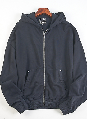 美式潮牌水洗全棉连帽卫衣男女H82792重磅宽松加大码拉链开衫外套