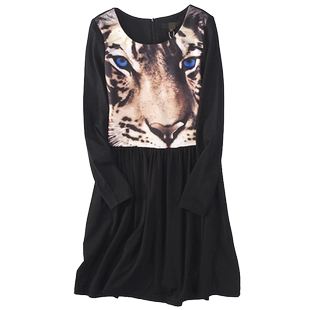 新款 连衣裙 315圆领套头印花收腰显瘦漂亮长袖 春季 裙子女装 64936