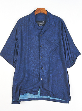 日单复古潮流短袖衬衫男女H82947夏季印花宽松垂顺感翻领休闲上衣