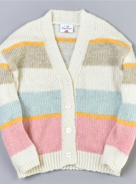 外贸童装撞色针织开衫326L78366百搭V领单排扣小女孩春秋毛衣外套