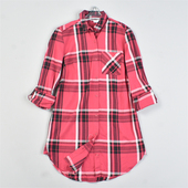 外贸纯棉中长款 显瘦上衣 学院风春夏大码 格子衬衫 女5.27L82040经典