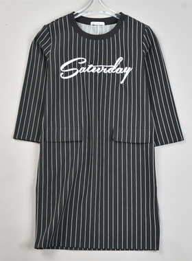 女生潮牌刺绣T恤连衣裙83786秋季新款舒适直筒裙双口袋七分袖短裙