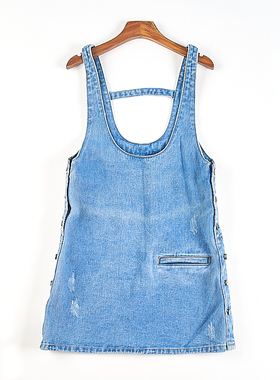 韩版复古水洗全棉牛仔连衣裙女H83418夏秋新款显瘦背带裙百搭中裙