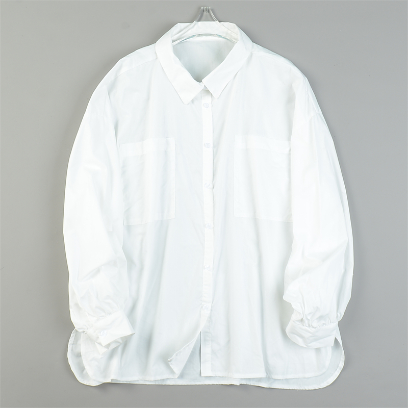 日单宽松慵懒风白衬衫潮流男女L84602春秋季印花时尚休闲长袖上衣