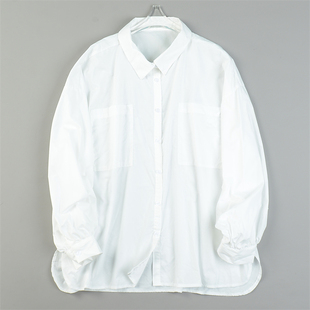 日单宽松慵懒风白衬衫潮流男女L84602春秋季印花时尚休闲长袖上衣
