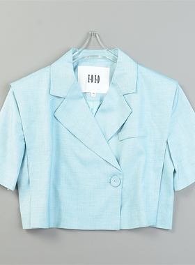 高货韩版小众短款西装外套女L83880显瘦阔肩短袖早秋休闲通勤上装