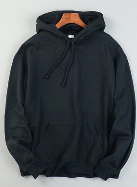 黑色加绒宽松大码连帽卫衣男女L85306经典袋鼠兜秋冬百搭帽衫外套