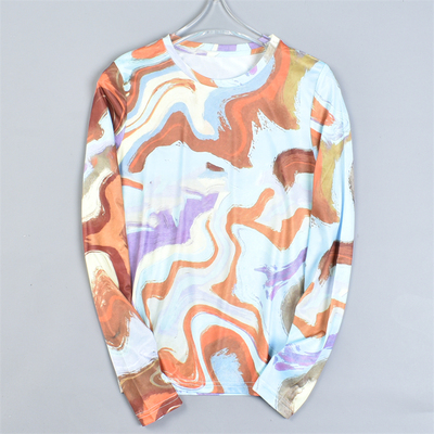 韩版混色印花长袖T恤女3.18L81825夏季凉感舒适亲肤修身套头上衣