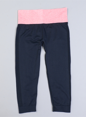 112拼色高腰弹力修身瑜伽裤女80278收腹提臀紧身运动健身七分裤子