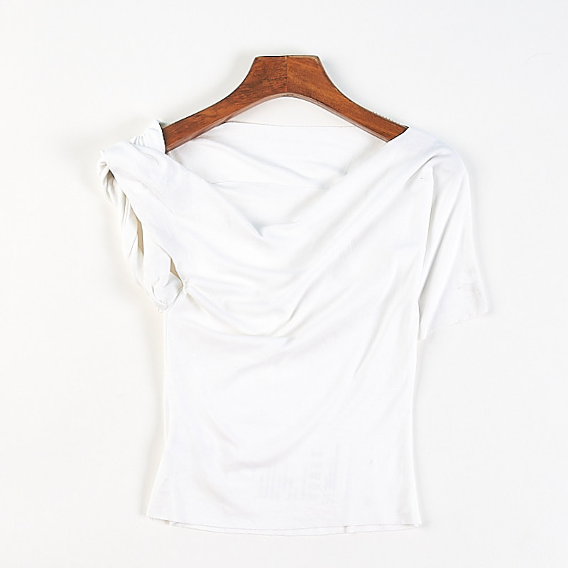 法式荡领不对称设计短袖T恤女83440夏季新款捏褶温柔气质修身上衣,女装/女士精品,T恤,淘宝优惠券,粉丝福利购,淘宝优惠卷