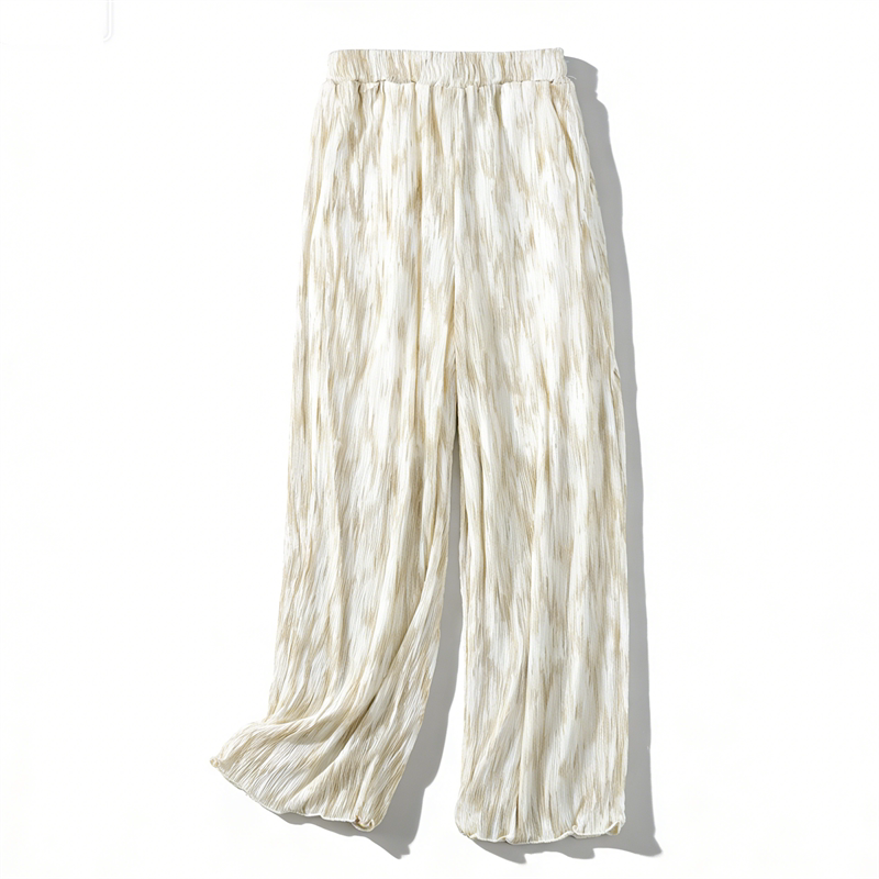日单水墨风条褶雪纺灯笼裤女L86172显瘦直筒裤夏季凉感休闲长裤子