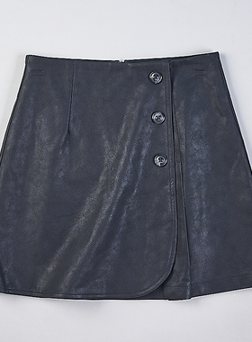 韩版黑色pu皮半身裙716H79670秋冬时尚百搭遮胯显瘦a字时尚中短裙