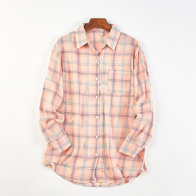 外贸单大码宽松格子衬衫女