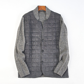 出口韩国拼接针织外套男41H82148春秋复古立领单排扣直筒长袖 夹克