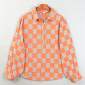 清新田园格纹半开领套头衬衫 女L85269春夏宽松文艺全棉纱长袖 上衣