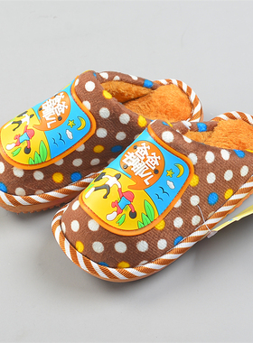 男女儿童加绒加厚棉拖鞋10.28L82503卡通波点秋冬季居家保暖棉鞋
