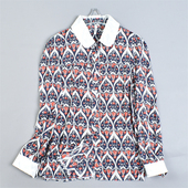 长袖 韩版 上衣 女3.18L81811修身 显瘦气质款 印花丝滑缎面拼接款 衬衫