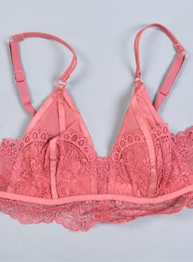 614甜美性感粉红三角杯蕾丝文胸女81722小胸美背水晶薄杯微透内衣