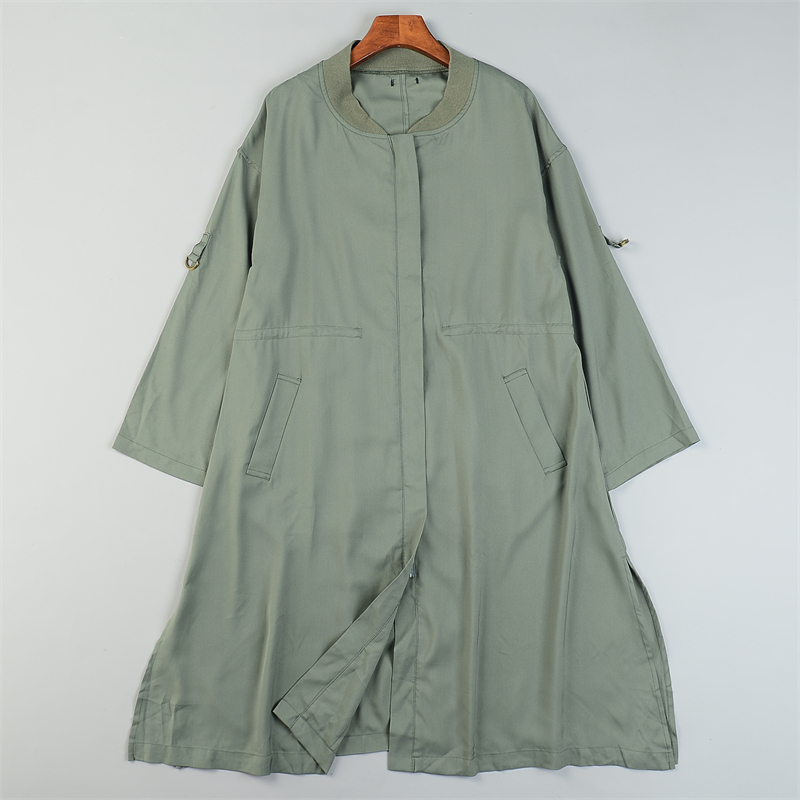 日单原宿长风衣女11.25L84651拉链圆立领宽松遮肉春秋开叉长外套