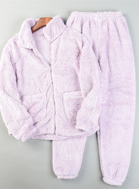 精品珊瑚绒家居服套装男女L85380秋冬加厚保暖法兰绒睡衣裤两件套