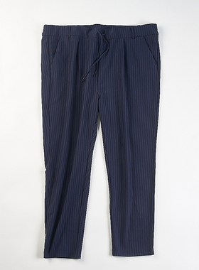 外贸加大码条纹直筒休闲裤男女H85041春秋松紧腰系带宽松锥形长裤