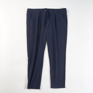 男女H85041春秋松紧腰系带宽松锥形长裤 外贸加大码 条纹直筒休闲裤