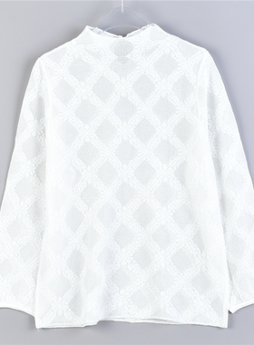 韩版镂空套头蕾丝衬衫女1114L76689半高领春秋微透视轻熟T恤上衣