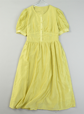 韩版天丝棉短袖连衣裙女82913夏秋新款显瘦系带收腰A字柔美长裙子