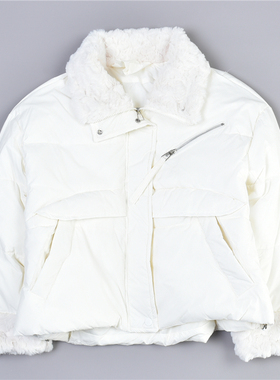 女生宽松面包羽绒服1219L77240翻立毛领加厚保暖白鸭绒冬季短外套