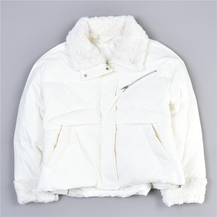 女生宽松面包羽绒服1219L77240翻立毛领加厚保暖白鸭绒冬季 短外套