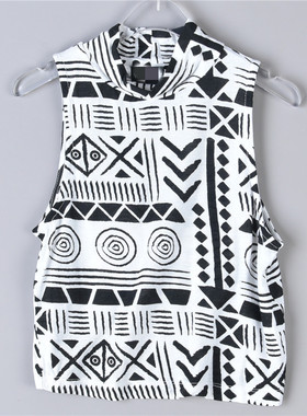 614外贸女童纯棉半高领小背心4360夏季印花柔软亲肤儿童装无袖T恤