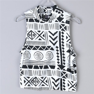 无袖 T恤 印花柔软亲肤儿童装 614外贸女童纯棉半高领小背心4360夏季