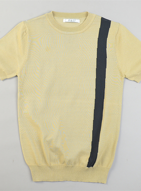 韩版拼色针织短袖T恤女10.21L85204时尚修身型通勤百搭款休闲上衣