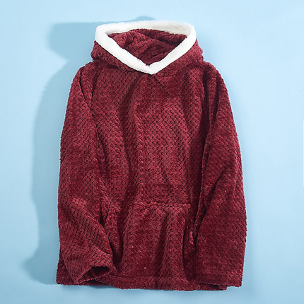 宽松家居服男女115H 71866秋冬珊瑚绒暖暖衣加厚纯色连帽套头上衣