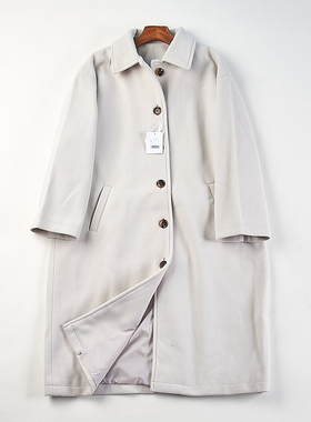 日单翻领单排扣毛呢风衣外套女H84588秋冬宽松大码通勤中长款大衣