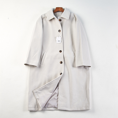 外贸日单翻领单排扣毛呢外套女