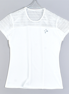 外贸专业运动短袖T恤女429L82150夏微透条纹拼接健身跑步休闲上衣