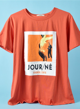 海报风胶印T恤男女8.6L70471潮流百搭2022夏季情侣短袖衫套头上衣