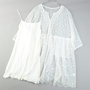 软妹系叠穿连衣裙套装 L83270春夏宽松镂空蕾丝裙内搭吊带裙两件套