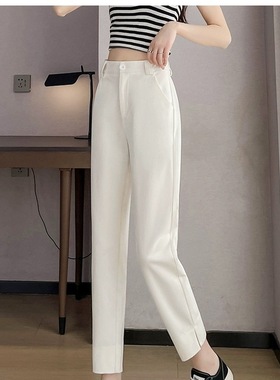 330韩版白色烟管西裤女75547春夏中高腰显瘦通勤小个子开叉九分裤