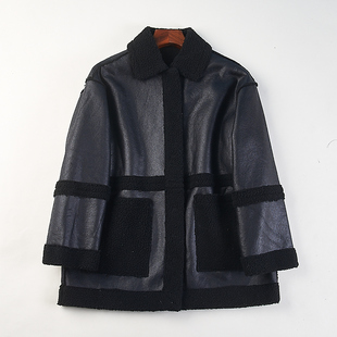 外贸皮毛一体中长款外套女H84728冬季羊羔绒皮衣高级感仿皮草大衣