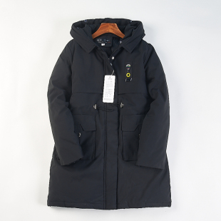 韩版纯色连帽中长款棉服女H85316冬季休闲拉链加厚防寒服棉衣外套