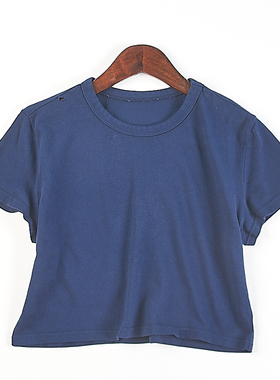 81外贸美式潮牌全棉短袖T恤女82797夏季新款甜辣妹露脐超短款上衣