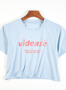 韩版纯棉印花短袖T恤衫女83446夏季圆领宽松显瘦甜美休闲短款上衣