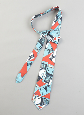 日单复古港味混色印花手打领带男女L84265潮流小众衬衫装饰领结