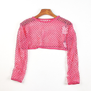 日单潮流少女装外搭镂空长袖罩衫81933夏季亲子女童装短款T恤上衣