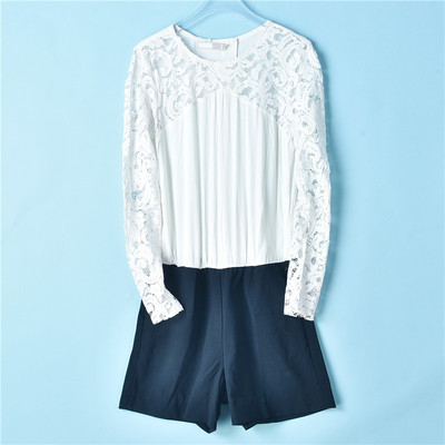 拼接假两件连体衣长袖连体短裤女